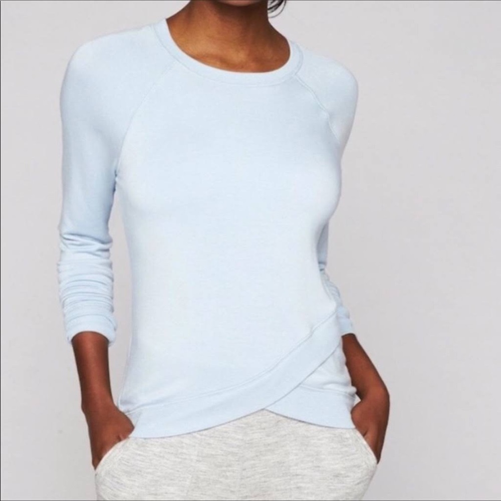 Athleta Light Blue Criss Cross Front Crewneck Sweater Top womens
